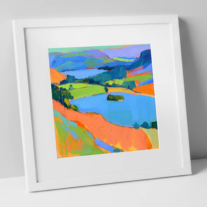 Vivid Bracken Above Grasmere lake district lake art print in white frame