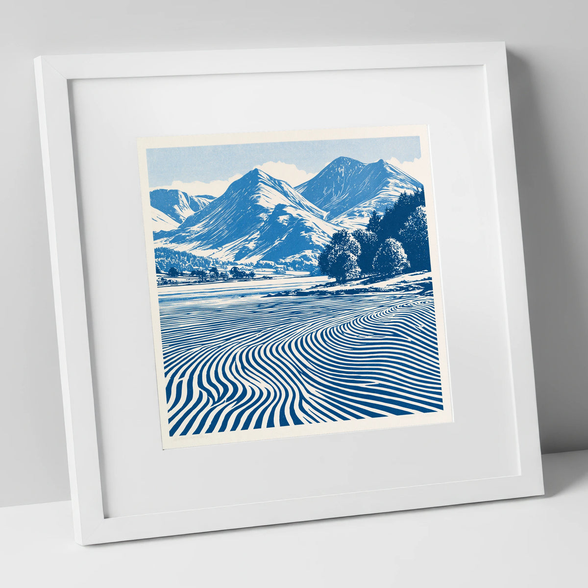 Ennerdale Water in Cobalt Blue lake district valley art print in white frame