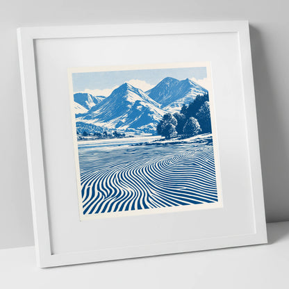 Ennerdale Water in Cobalt Blue lake district valley art print in white frame