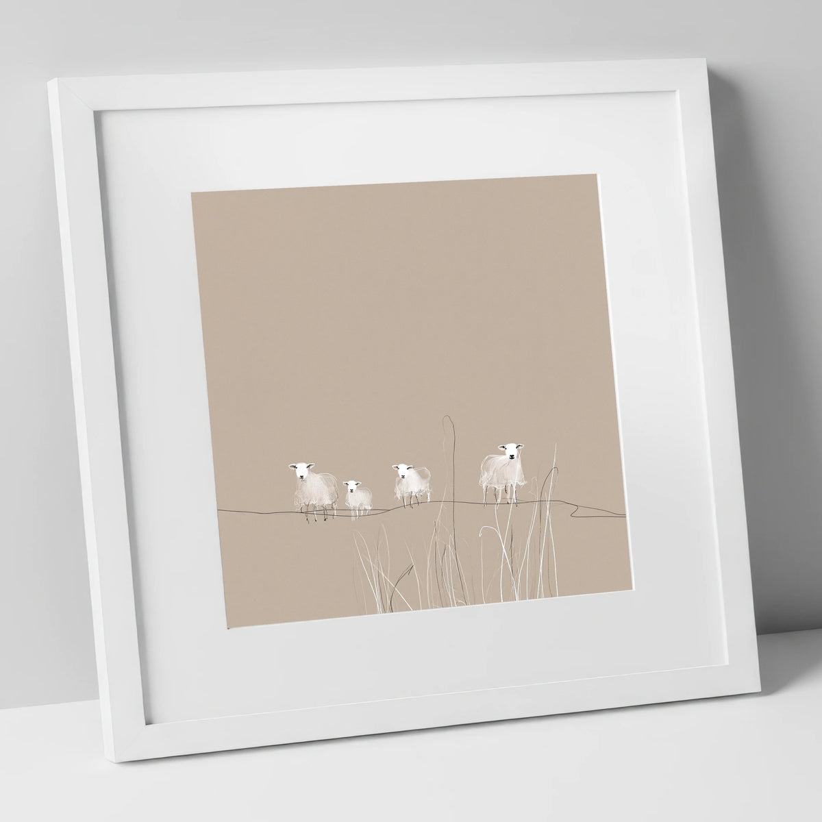 Delicate Herdwick Sheep on Fellside lake district wildlife art print in white frame