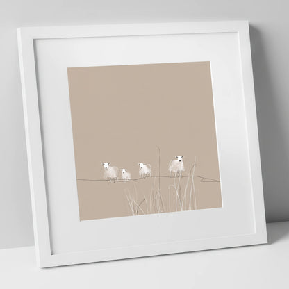 Delicate Herdwick Sheep on Fellside lake district wildlife art print in white frame