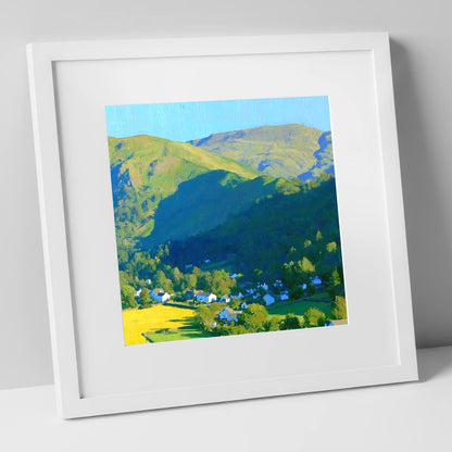 Sunlight on Silver How Ridge lake district fell art print in white frame