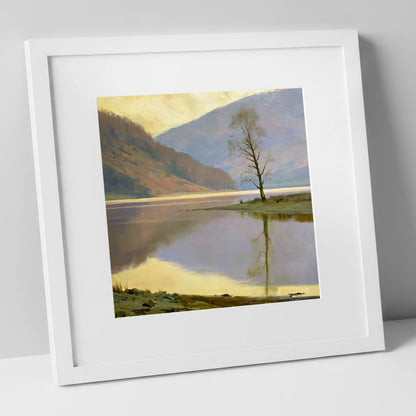 Lone Tree at Bassenthwaite Lake lake district lake art print in white frame