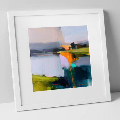Vibrant Dawn on Still Lake lake district lake art print in white frame