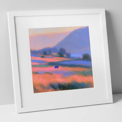 Pink Twilight in a Lakeland Dale lake district valley art print in white frame