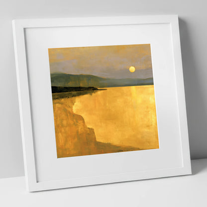 Lake Sunset in Luminous Ochre lake district lake art print in white frame
