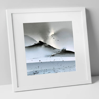 Monochrome Lake District Evening Fells lake district sky art print in white frame