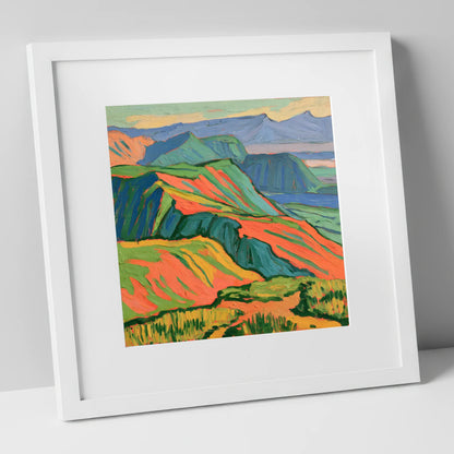 Vibrant Fells Summit View lake district fell art print in white frame