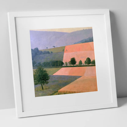 Pastel Patchwork Lakeland Dale Fields lake district valley art print in white frame