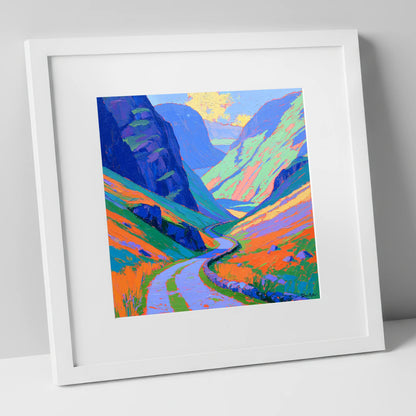 Mountain Pass With Violet Crags lake district valley art print in white frame