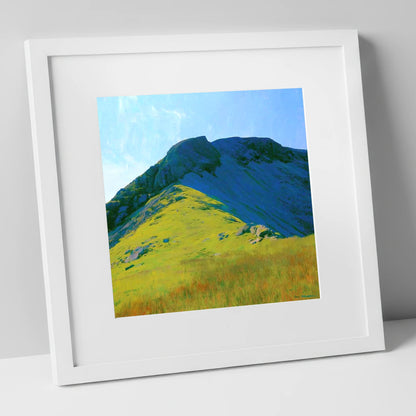 Little Hart Crag Sunlit Ridge lake district fell art print in white frame