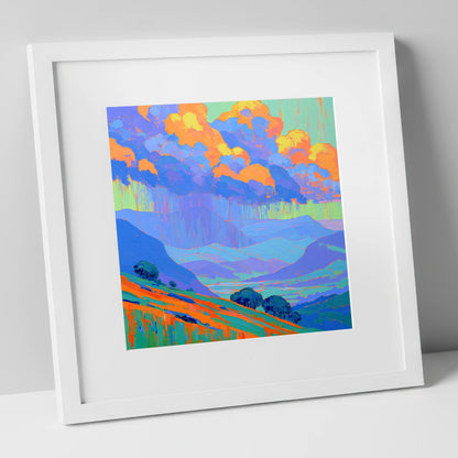 Vibrant Storm Clouds Over Fells lake district sky art print in white frame