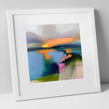 Abstract Sunset Over Lake Water lake district lake art print in white frame