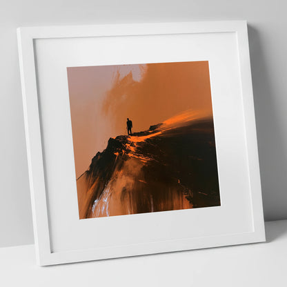 Helvellyn Walker in Amber Light lake district walking art print in white frame