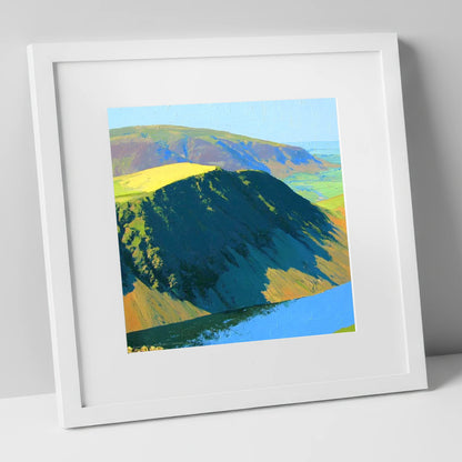 Vibrant Mellbreak Ridge and Lake lake district fell art print in white frame