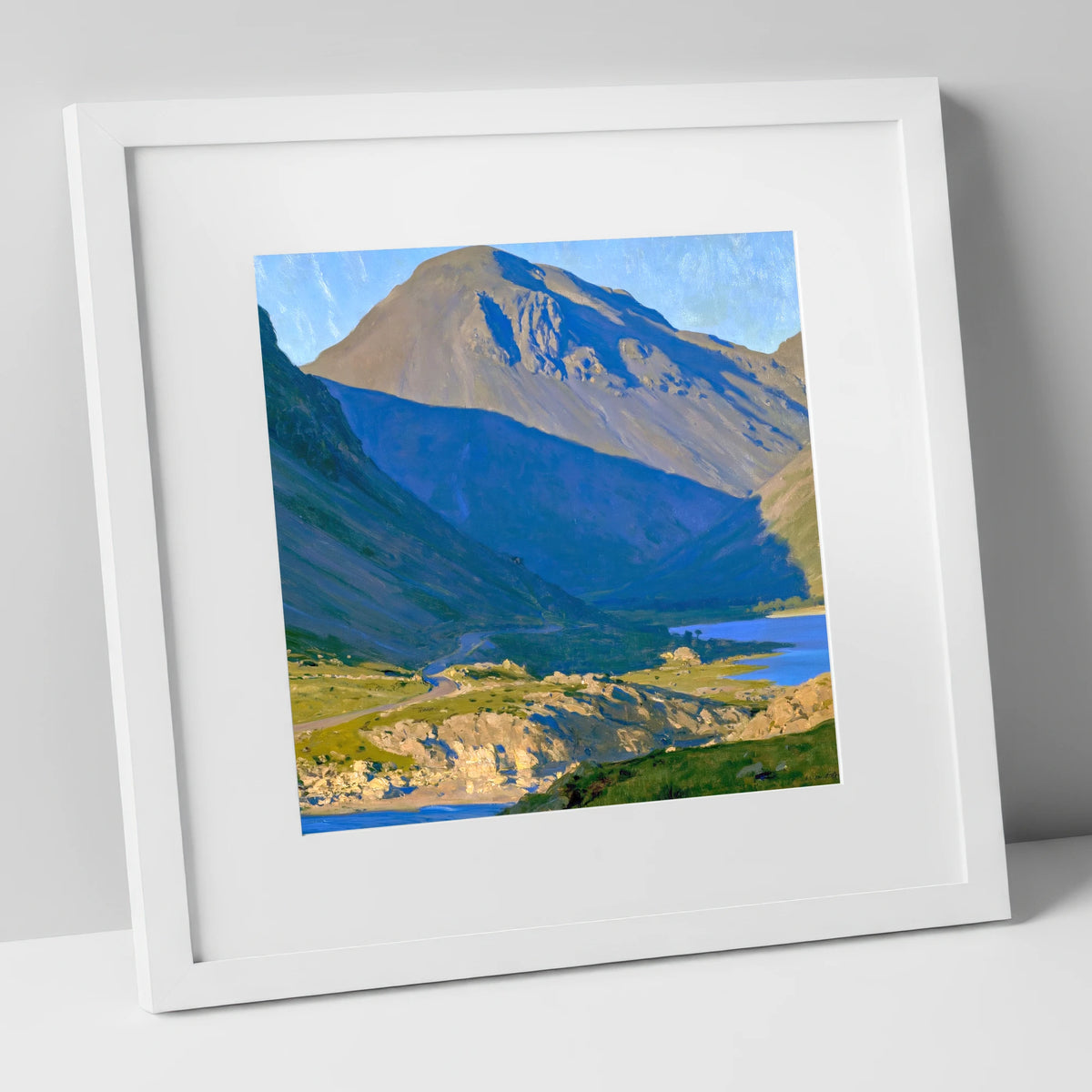 Sunlit Road to Great Gable lake district fell art print in white frame