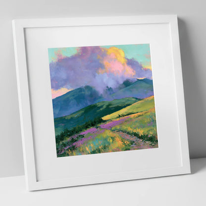 Rolling Fells Under Luminous Clouds lake district fell art print in white frame