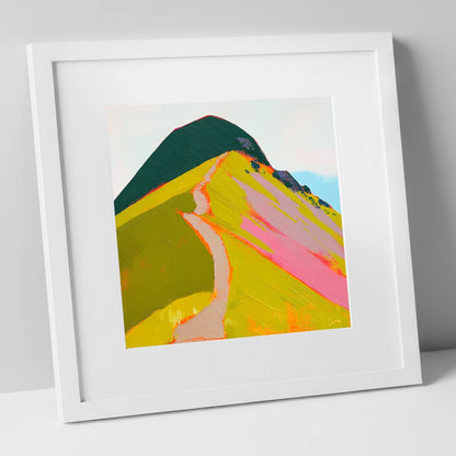 Vibrant Path Up Catbells lake district fell art print in white frame