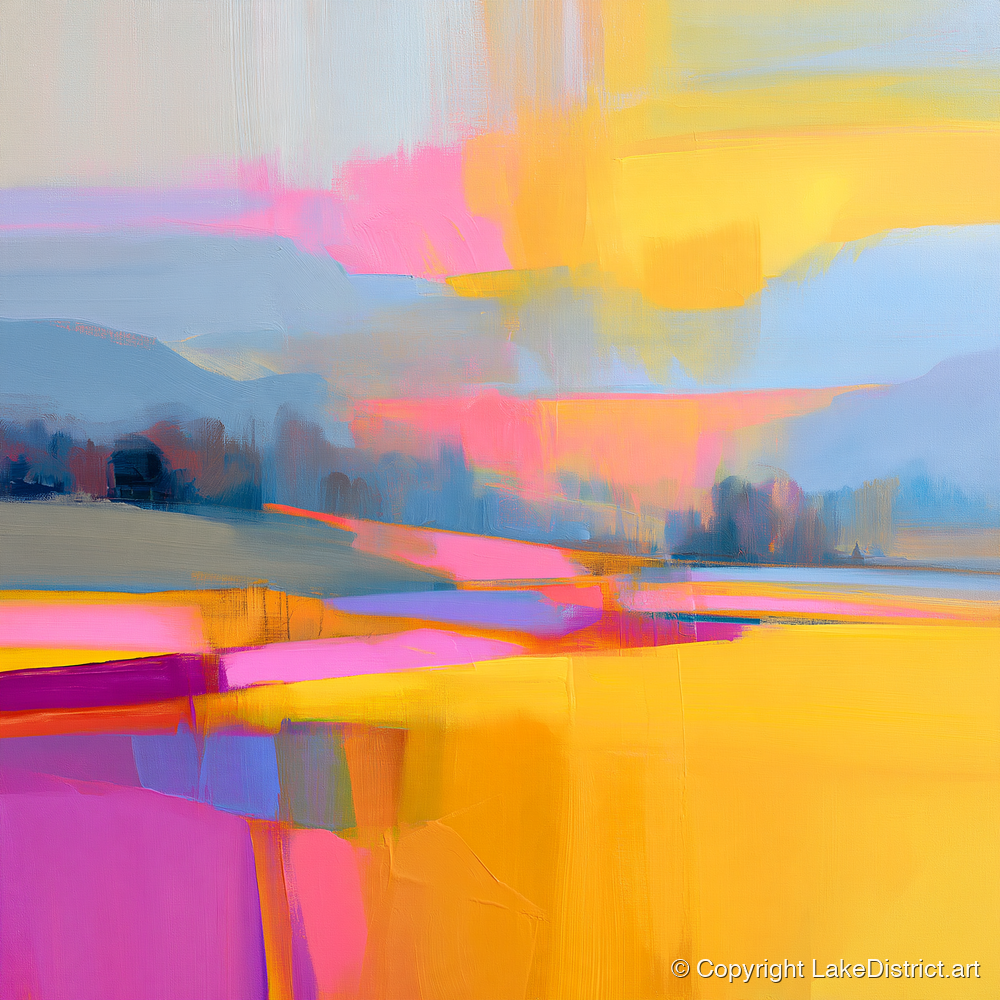 Fuchsia and Gold Evening Fells - lake district sky art print and canvas by Imogen Tate A.I