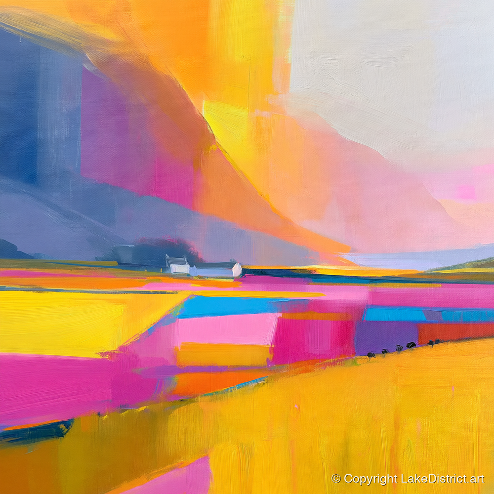 Fuchsia Fields in a Lakeland Dale - lake district valley art print and canvas by Imogen Tate A.I