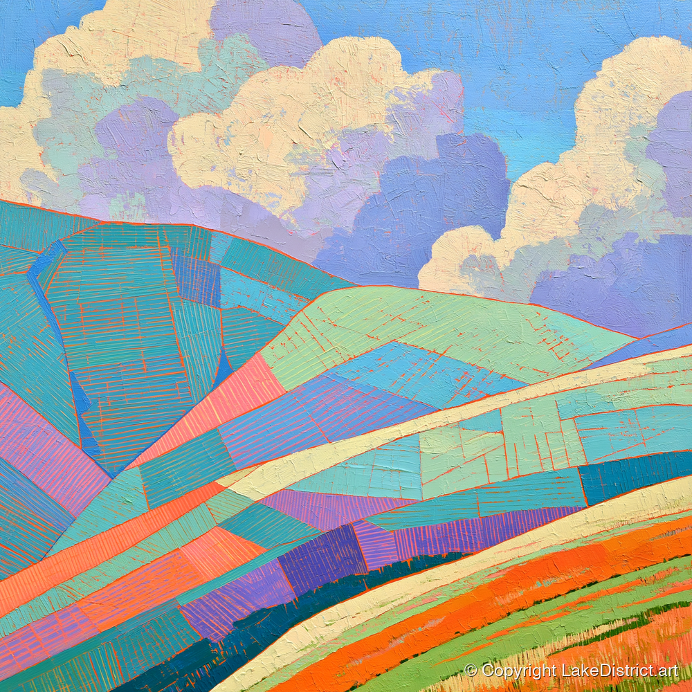 Geometric Fells Under Storm Clouds - lake district sky art print and canvas by Victor Penrose A.I