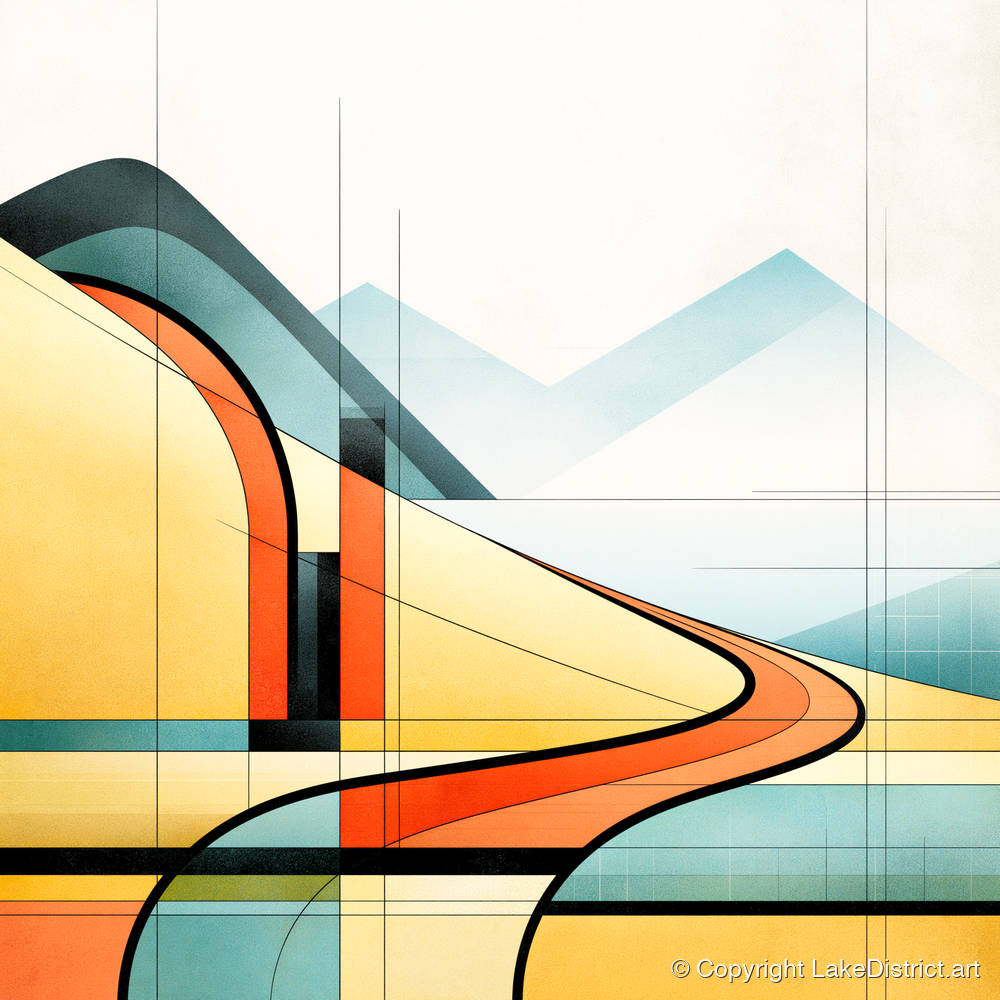 Geometric Golden Evening Fells - lake district sky art print and canvas by Dominic Vaughn A.I
