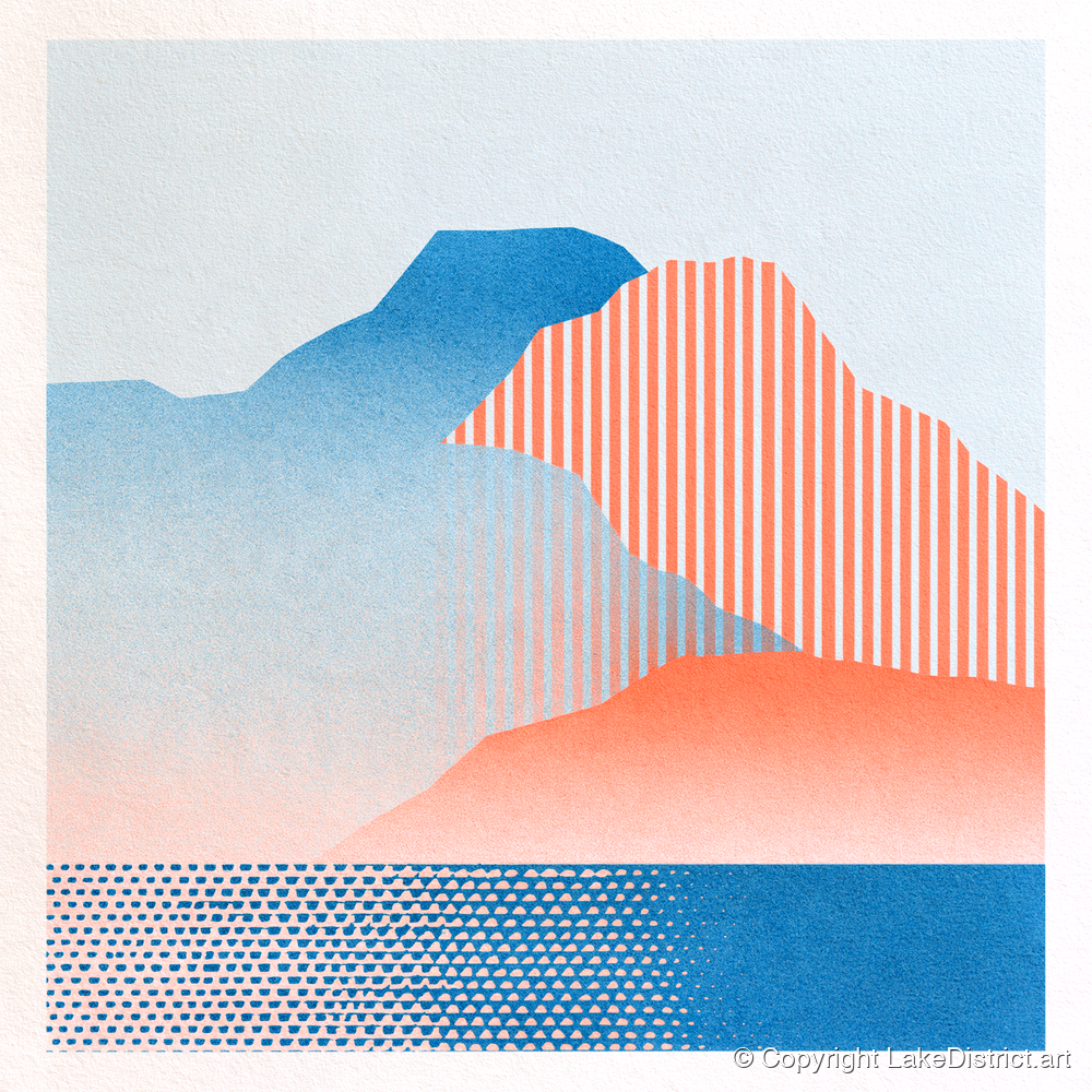 Geometric Great Gable In Coral - lake district fell art print and canvas by Elliot Reid A.I