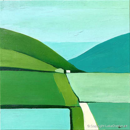 Geometric Green Valley Between Fells - lake district valley art print and canvas by Sebastian Finch A.I