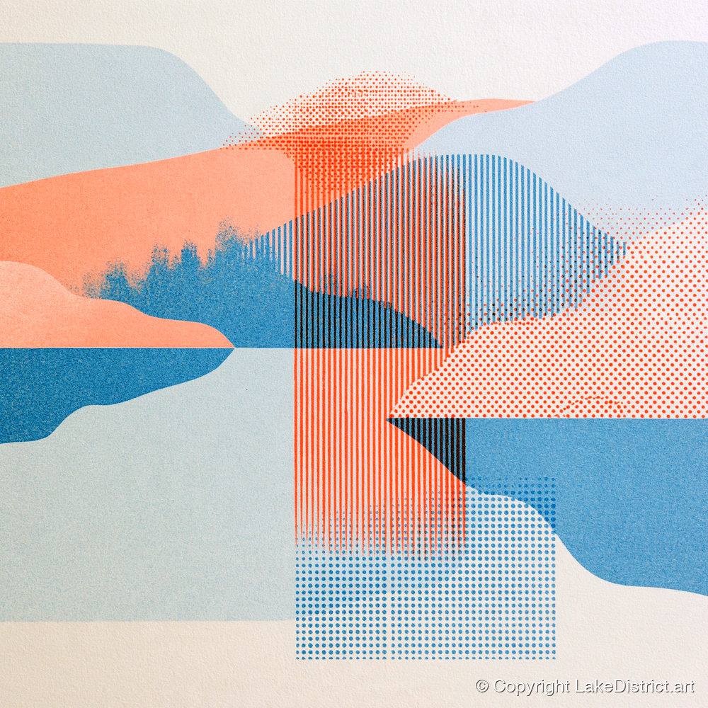 Geometric Lake and Fell Reflections - lake district lake art print and canvas by Elliot Reid A.I
