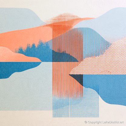 Geometric Lake and Fell Reflections - lake district lake art print and canvas by Elliot Reid A.I