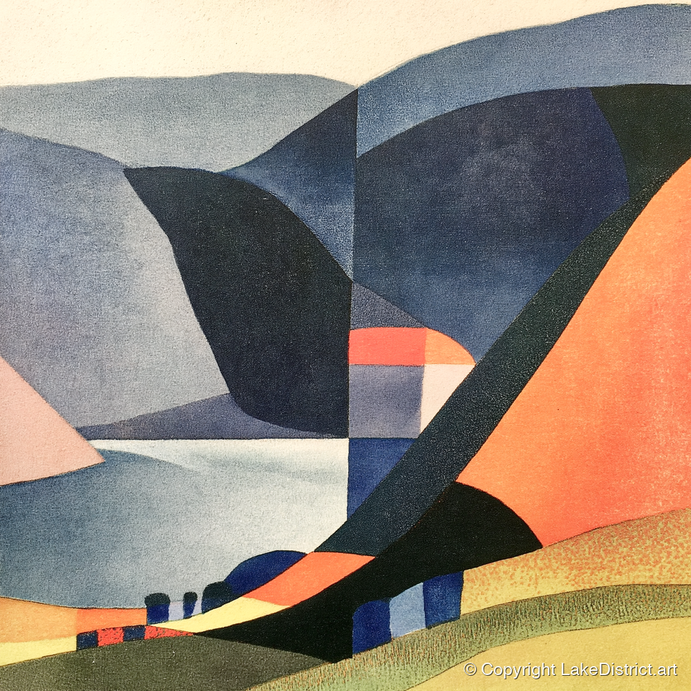 Geometric Lake District Fells - lake district lake art print and canvas by Edwin Locke A.I
