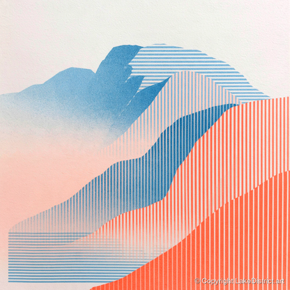 Geometric Scafell Pike in Coral - lake district fell art print and canvas by Elliot Reid A.I