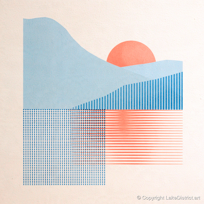 Geometric Still Lake Dawn - lake district lake art print and canvas by Elliot Reid A.I