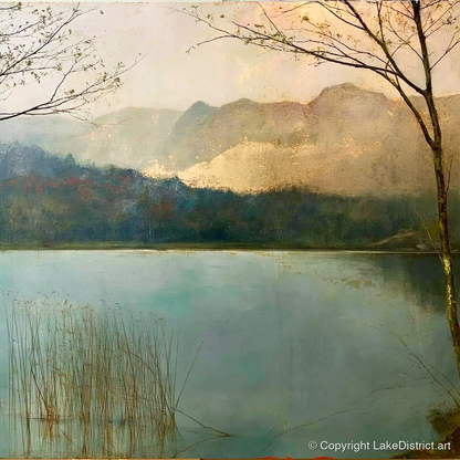 Gilded Light Over Elter Water - lake district lake art print and canvas by Silas Thorne A.I