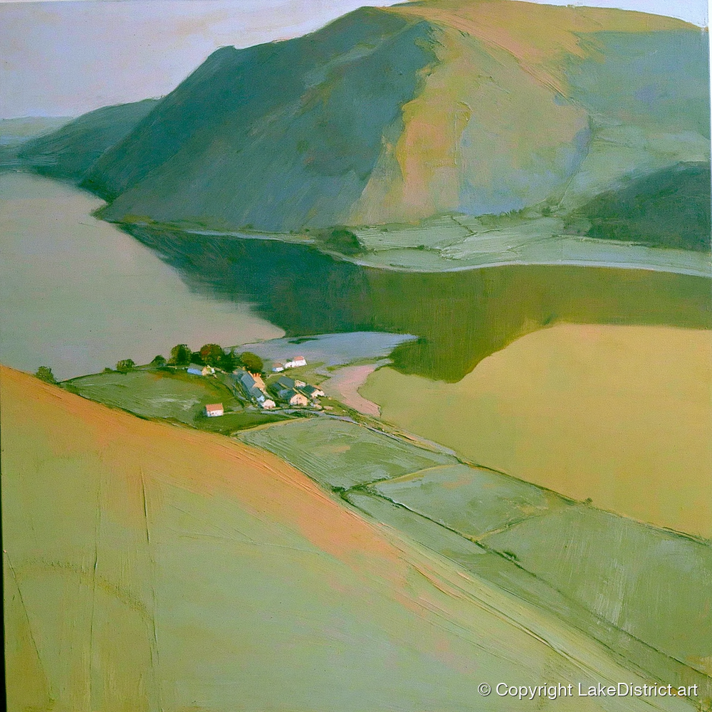 Glenridding from Above Ullswater - lake district village art print and canvas by Emerson Grey A.I