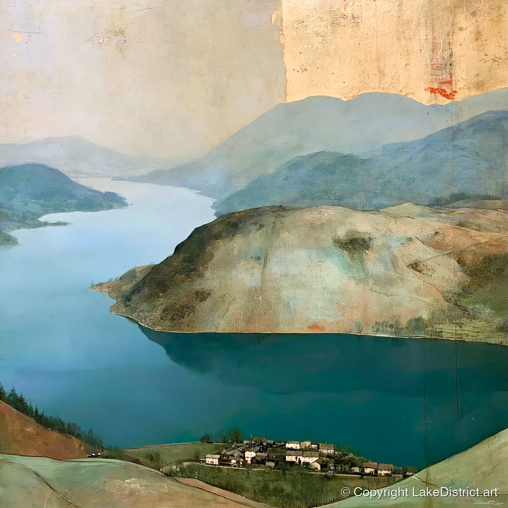 Glenridding Under A Golden Sky - lake district village art print and canvas by Silas Thorne A.I