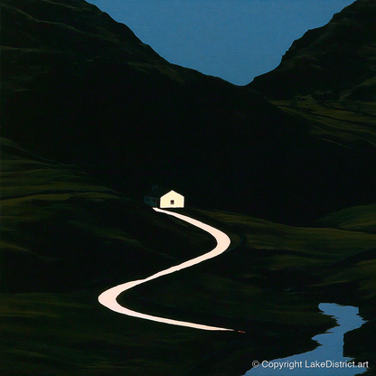 Glowing Winding Mountain Pass - lake district valley art print and canvas by Adelaide Calloway A.I