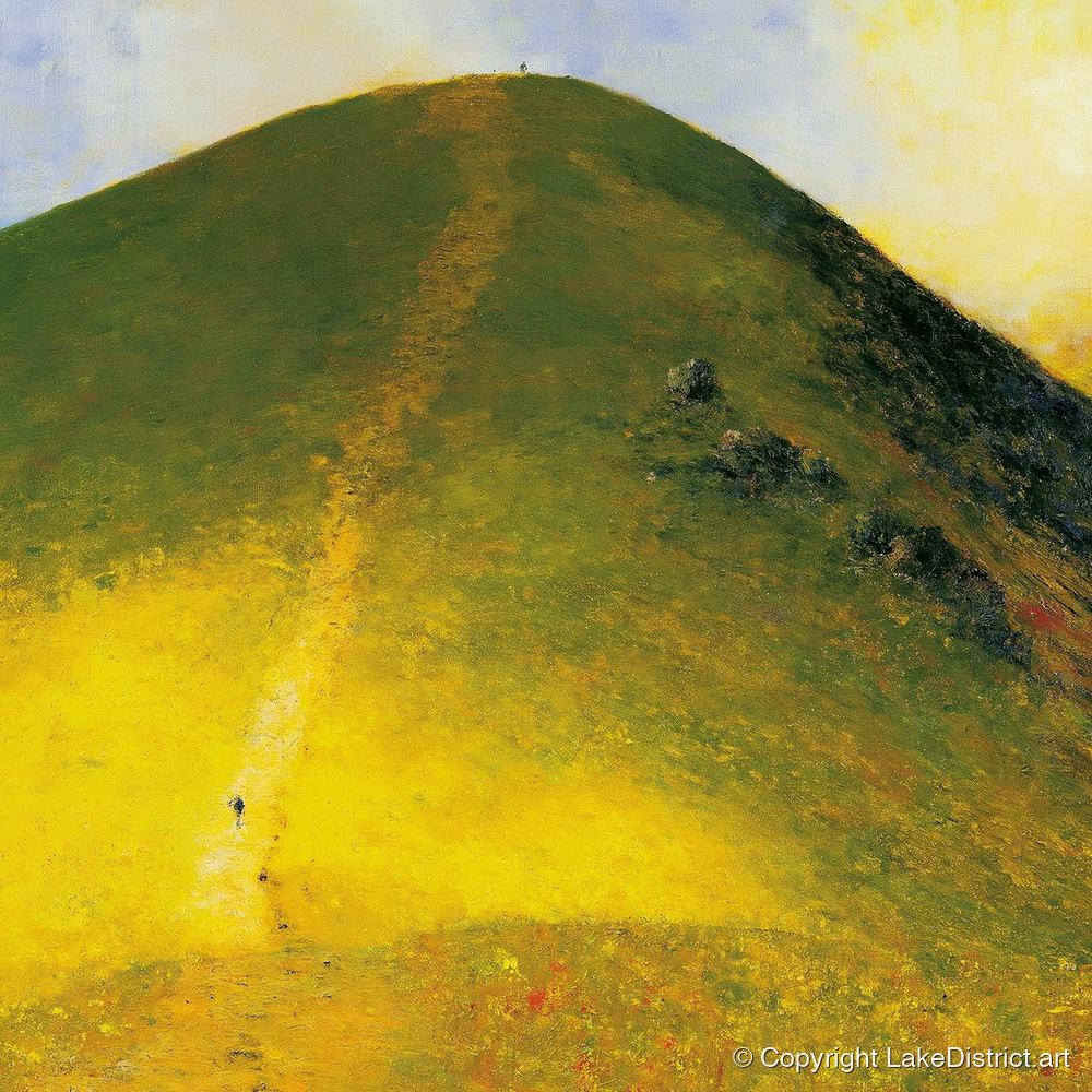 Golden Ascent of Catbells - lake district fell art print and canvas by Harrison Blythe A.I