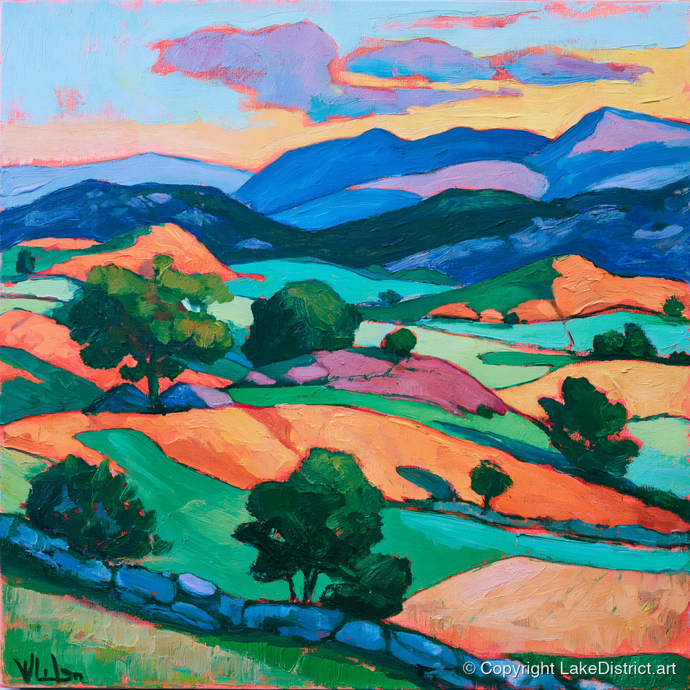 Golden Evening Light Across the Fells - lake district sky art print and canvas by Gideon Wright A.I