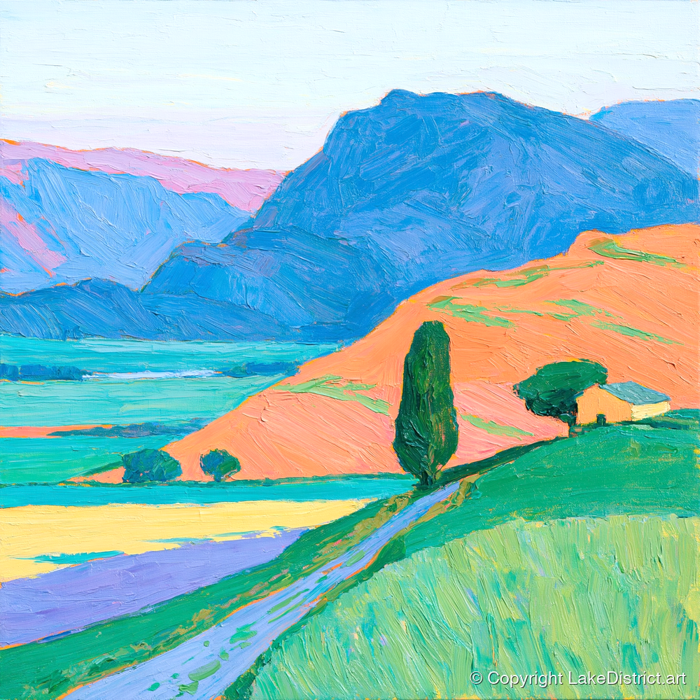Golden Evening Light on Fells - lake district sky art print and canvas by Hugo Beckett A.I