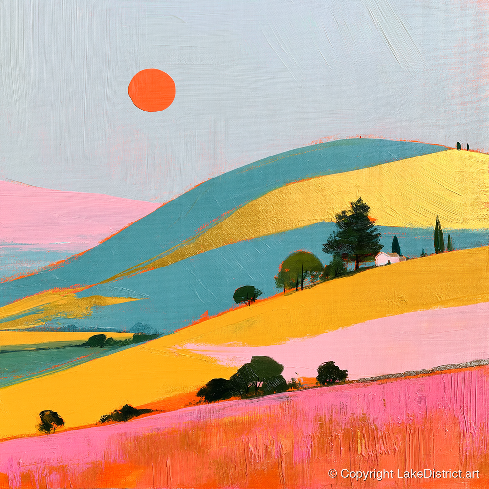 Golden Evening Over Vibrant Fells - lake district sky art print and canvas by Genevieve Moore A.I
