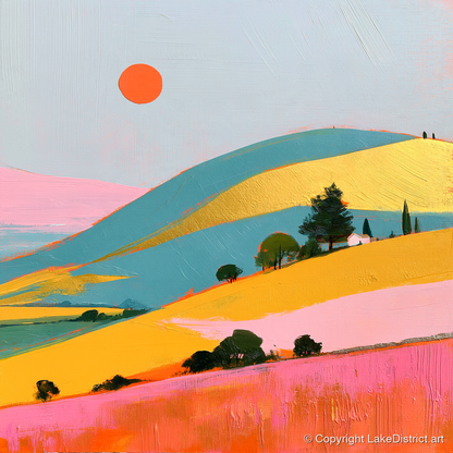 Golden Evening Over Vibrant Fells - lake district sky art print and canvas by Genevieve Moore A.I