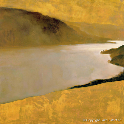 Golden Fells Above the Lake - lake district lake art print and canvas by Vincent Delaney A.I