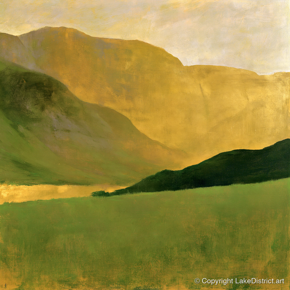 Golden Fells And Green Valley - lake district valley art print and canvas by Vincent Delaney A.I