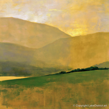 Golden Fells and Green Valley - lake district valley art print and canvas by Vincent Delaney A.I