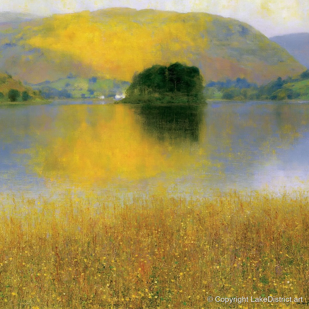 Golden Fells at Grasmere - lake district lake art print and canvas by Harrison Blythe A.I
