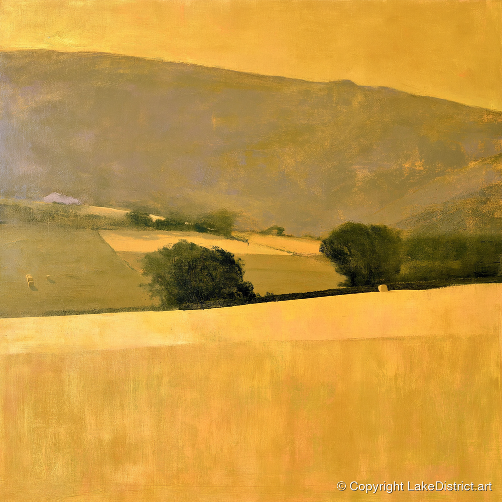 Golden Fields in a Dale - lake district valley art print and canvas by Vincent Delaney A.I