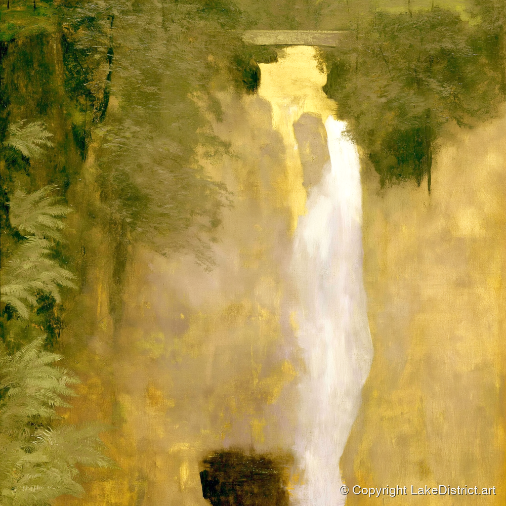 Golden Light at Aira Force - lake district waterfall art print and canvas by Vincent Delaney A.I