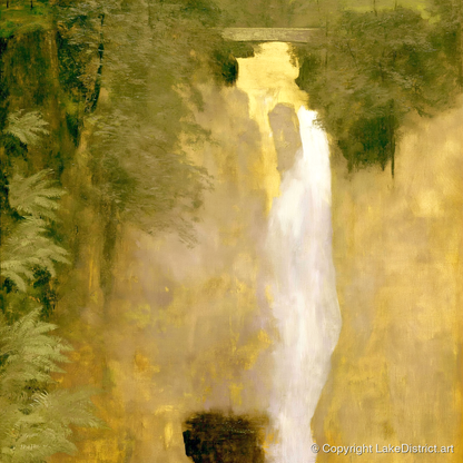 Golden Light at Aira Force - lake district waterfall art print and canvas by Vincent Delaney A.I