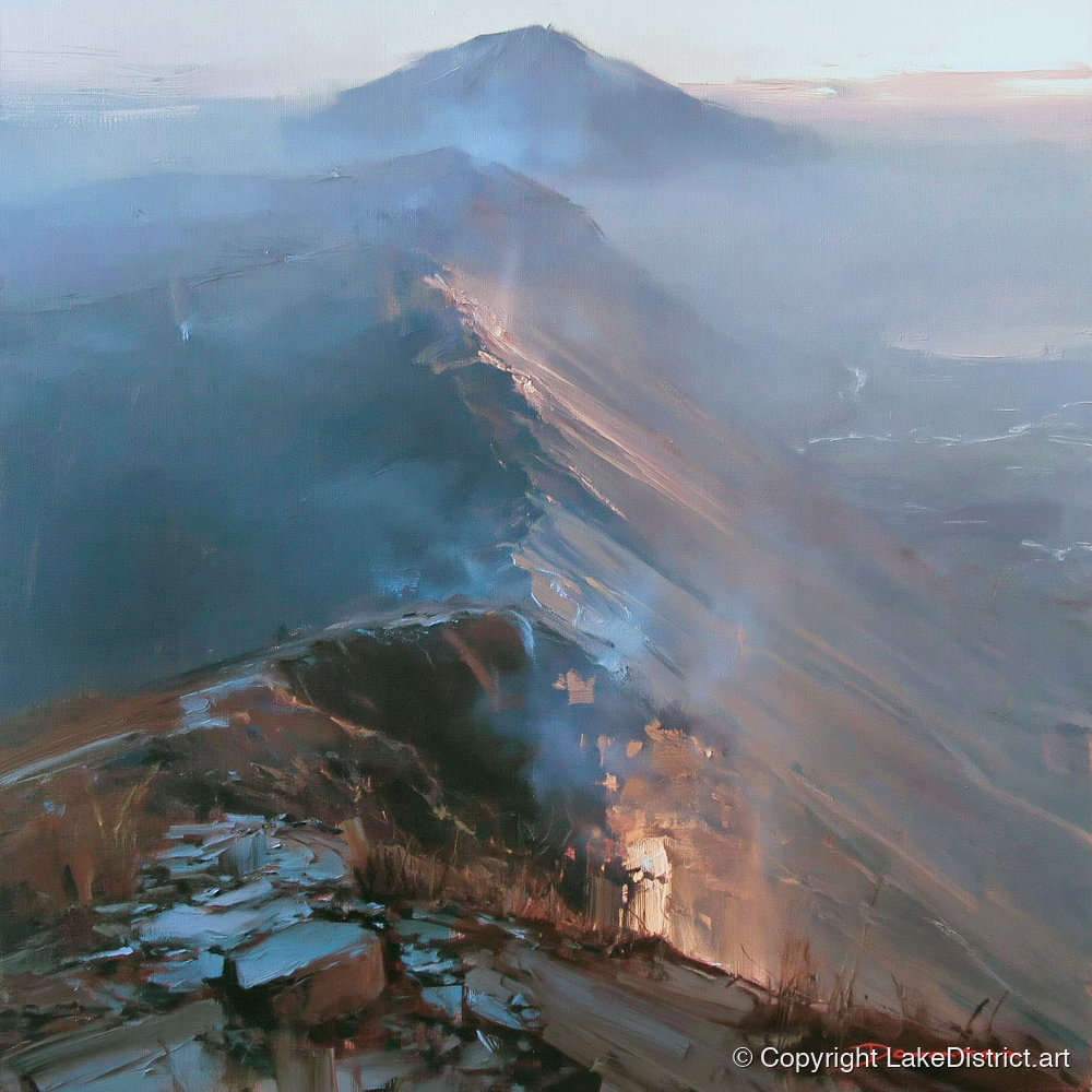 Golden Light on Mountain Ridge - lake district fell art print and canvas by Marcus Dalton A.I